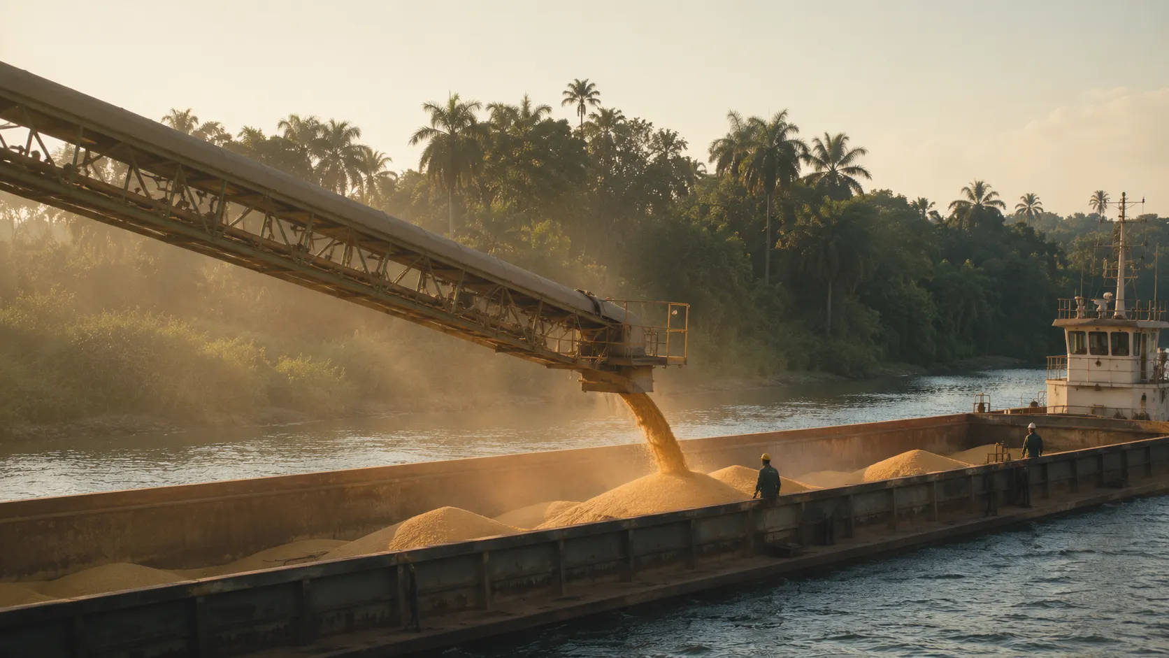Corn DDGS — distillers dried grains with solubles loaded in bulk onto a barge